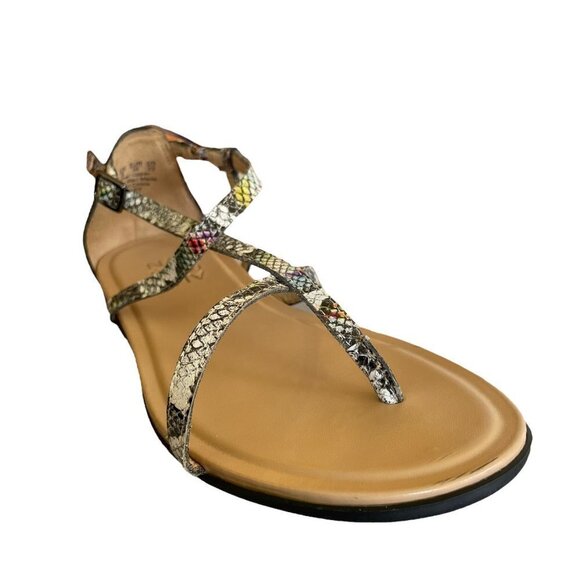 Naturalizer Tinsley Sandals Womens 6W EU 36 Wide Leather Faux Snakeskin Flat - Picture 2 of 10